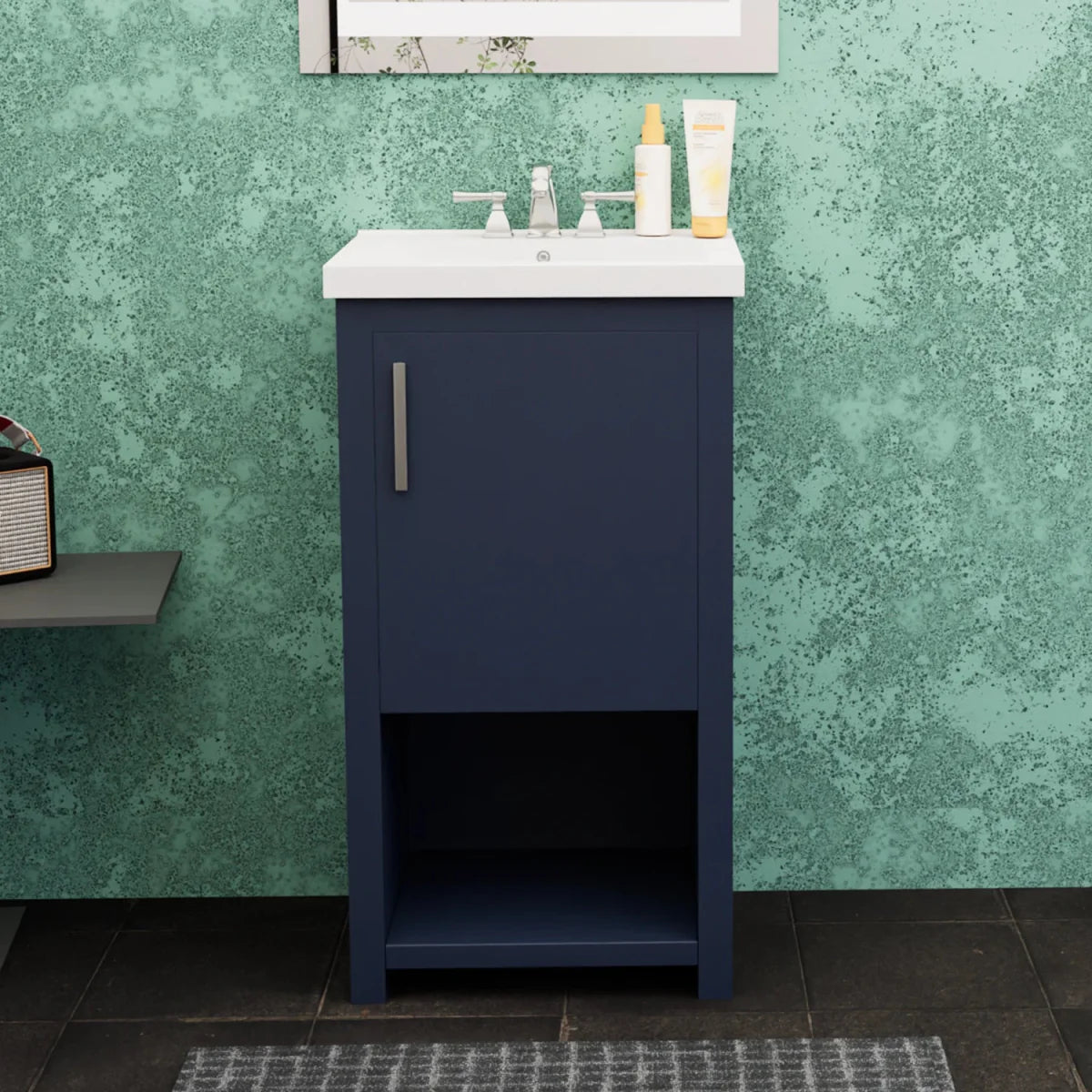 Bruce 18 In. Freestanding Solid Wood Bathroom Vanity with Crushed Marble Sink Top