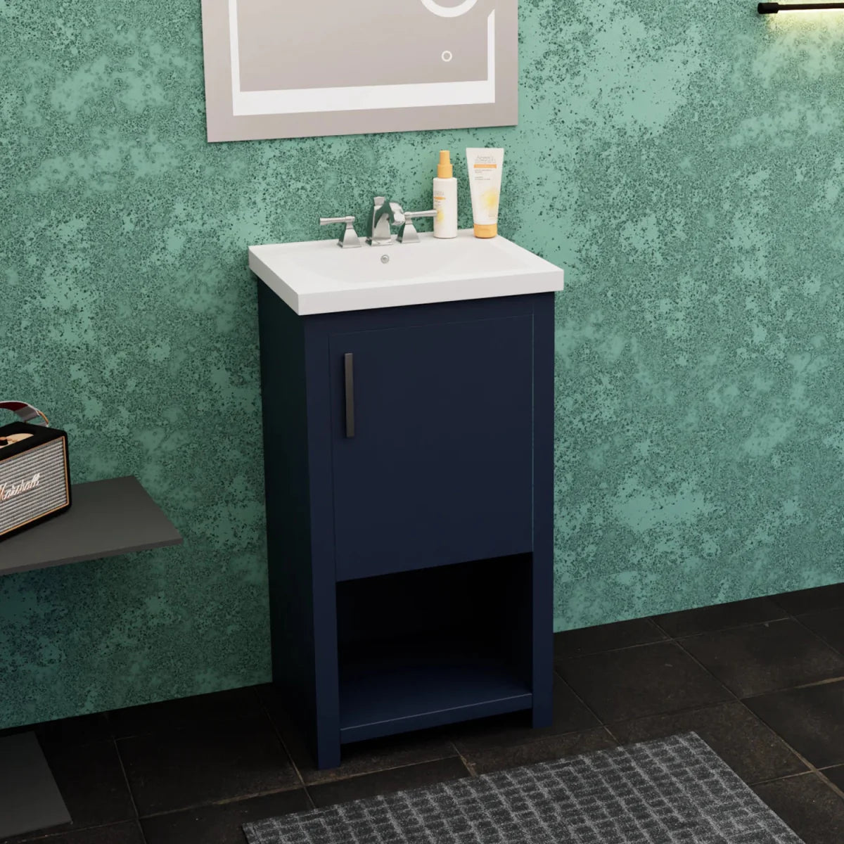 Bruce 18 In. Freestanding Solid Wood Bathroom Vanity with Crushed Marble Sink Top