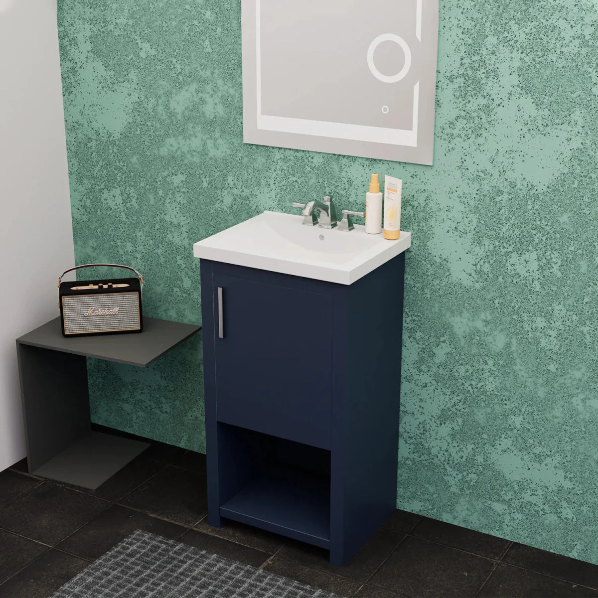 Bruce 18 In. Freestanding Solid Wood Bathroom Vanity with Crushed Marble Sink Top