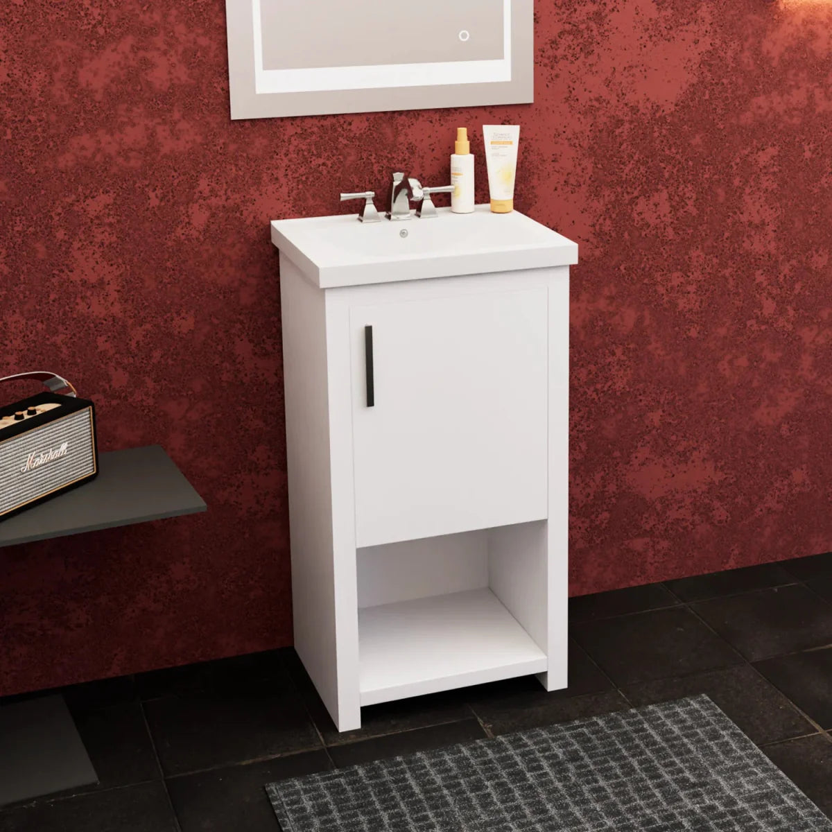 Bruce 18 In. Freestanding Solid Wood Bathroom Vanity with Crushed Marble Sink Top