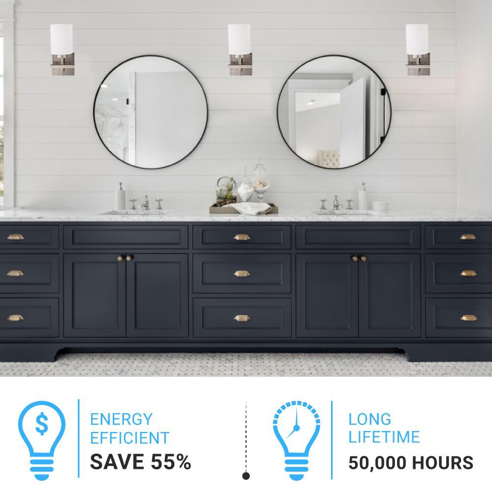 Brushed Nickel Bathroom Light Fixtures with Opal Glass Shades, Wall Mount, 4000K (Cool White), Vanity Lighting, ETL Listed, Cylinder Shape Bath Bar Light