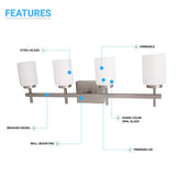 Brushed Nickel Bathroom Light Fixtures with Opal Glass Shades, Wall Mount, 4000K (Cool White), Vanity Lighting, ETL Listed, Cylinder Shape Bath Bar Light