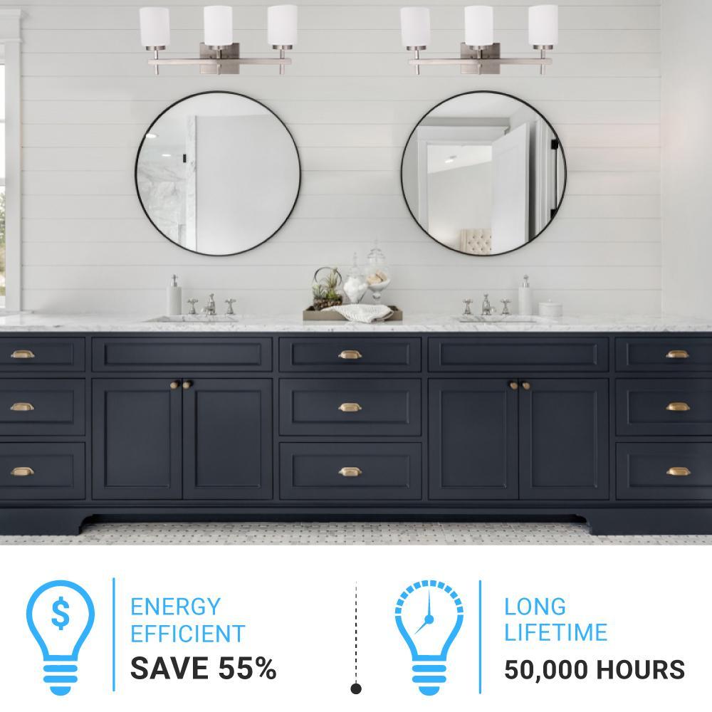 Brushed Nickel Bathroom Light Fixtures with Opal Glass Shades, Wall Mount, 4000K (Cool White), Vanity Lighting, ETL Listed, Cylinder Shape Bath Bar Light