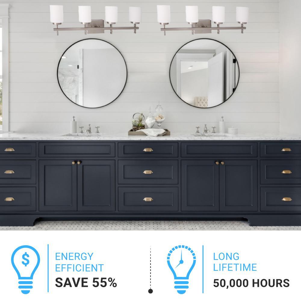 Brushed Nickel Bathroom Light Fixtures with Opal Glass Shades, Wall Mount, 4000K (Cool White), Vanity Lighting, ETL Listed, Cylinder Shape Bath Bar Light