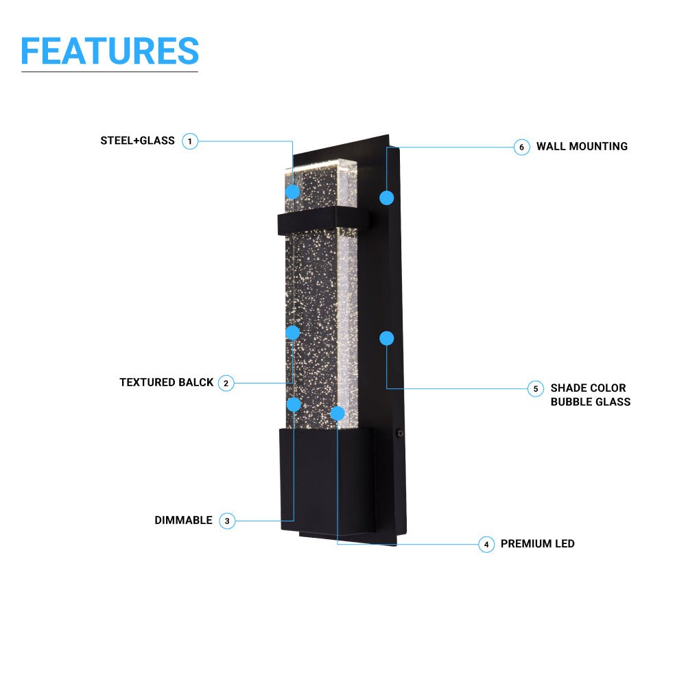 Bubble Glass LED Indoor Outdoor Wall Sconce Light, 12W, Dimmable, 4000K, 600lm, ETL Listed(Wet Location), For Front Door, Doorway, Foyer, Corridor, Balcony, Patio and Porch