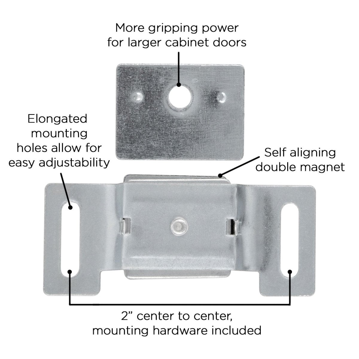 Cabinet Door Catch 2 Inch Center to Center in Cadmium- Hickory Hardware