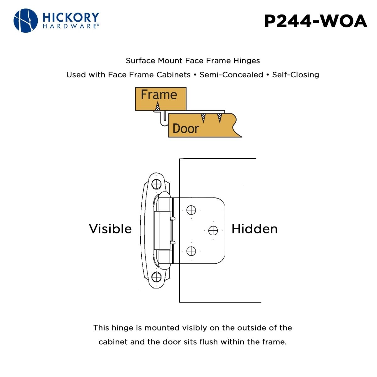 Cabinet Hinge Flush Surface Face Frame Self-Close (2 Hinges/Per Pack) - Hickory Hardware