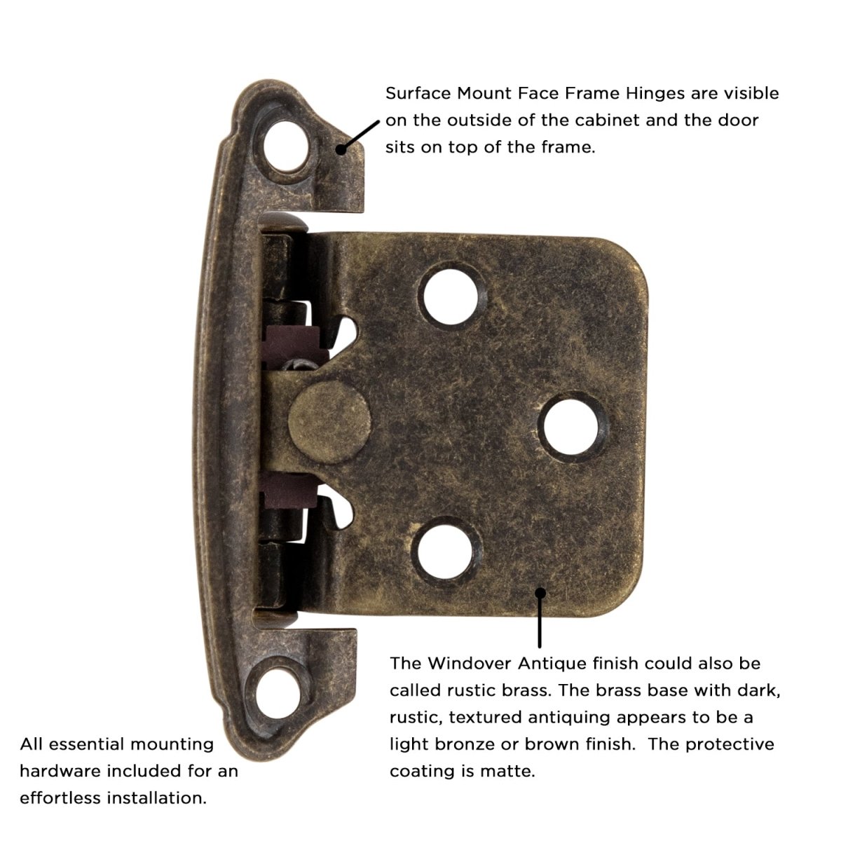 Cabinet Hinge Flush Surface Face Frame Self-Close (2 Hinges/Per Pack) - Hickory Hardware