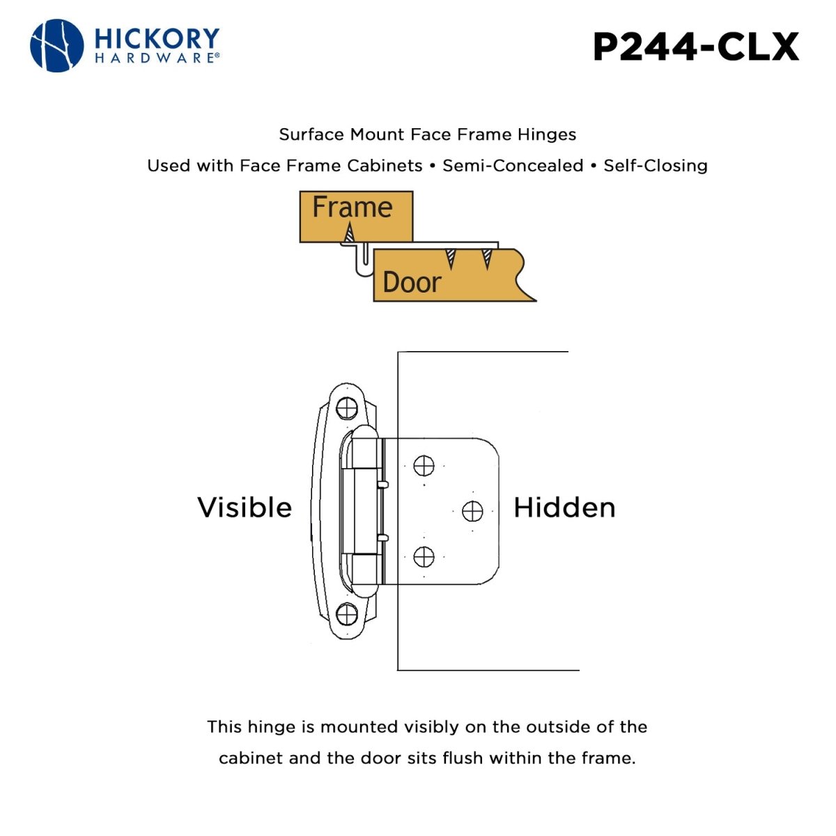 Cabinet Hinge Flush Surface Face Frame Self-Close (2 Hinges/Per Pack) - Hickory Hardware