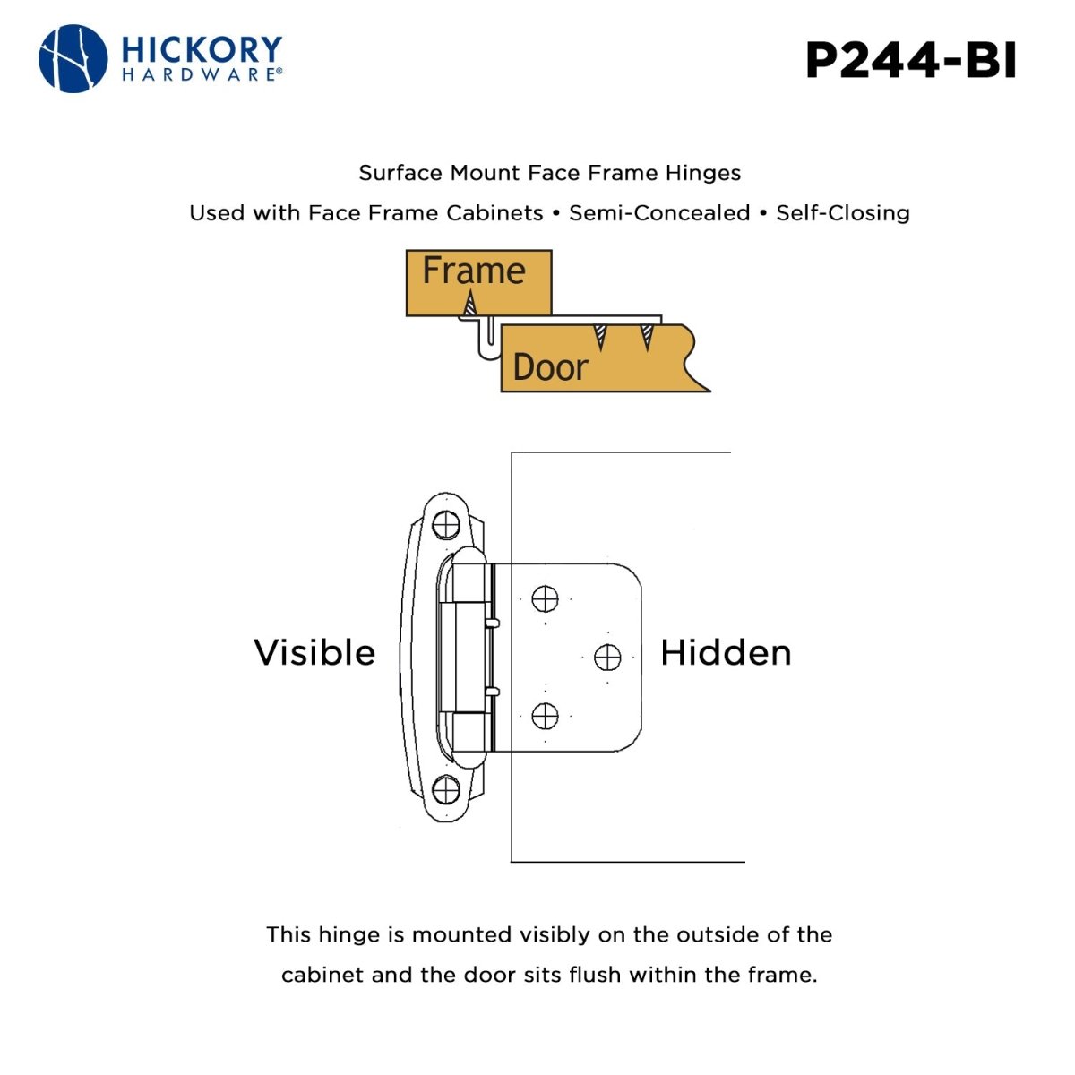 Cabinet Hinge Flush Surface Face Frame Self-Close (2 Hinges/Per Pack) - Hickory Hardware