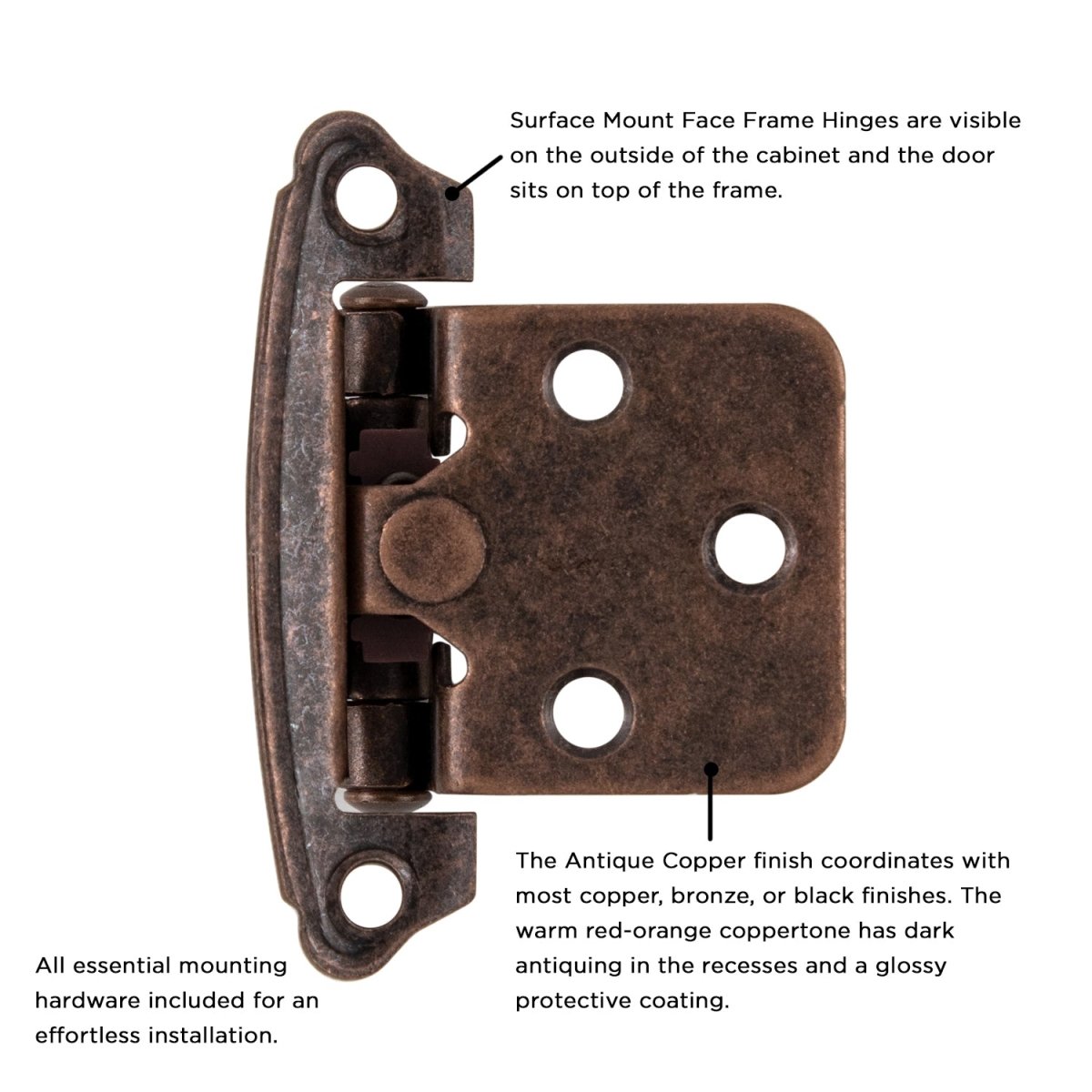 Cabinet Hinge Flush Surface Face Frame Self-Close (2 Hinges/Per Pack) - Hickory Hardware