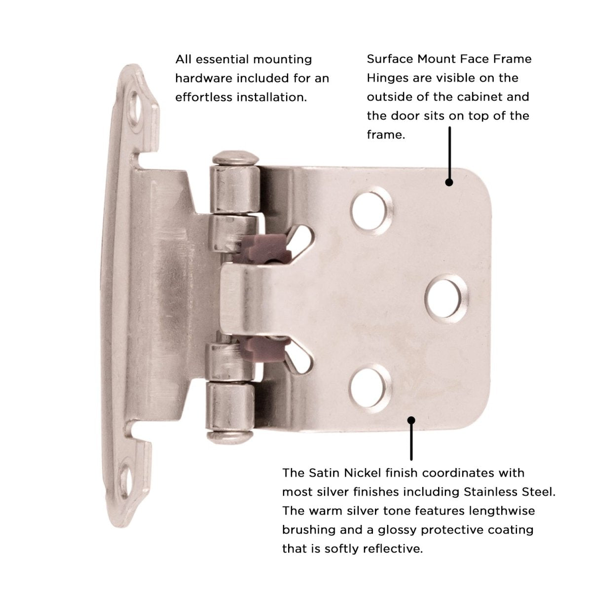 Cabinet Hinge Flush Surface Face Frame Self-Close (2 Hinges/Per Pack) - Hickory Hardware