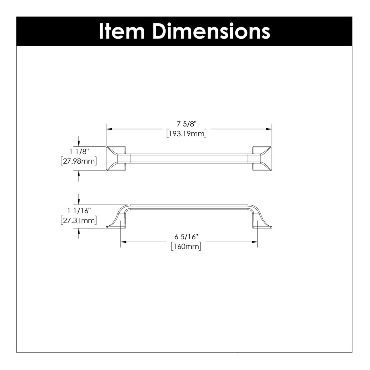 Cabinet Pull 6-5/16 Inch (160mm) Center to Center - Hickory Hardware