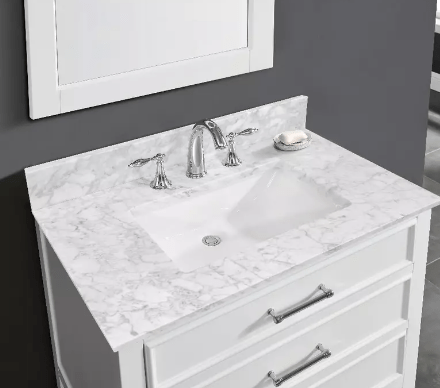 Carrara White Marble Rectangular Bathroom Vanity Sink Top