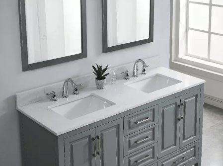 Carrara White Quartz Rectangular Bathroom Vanity Sink Top