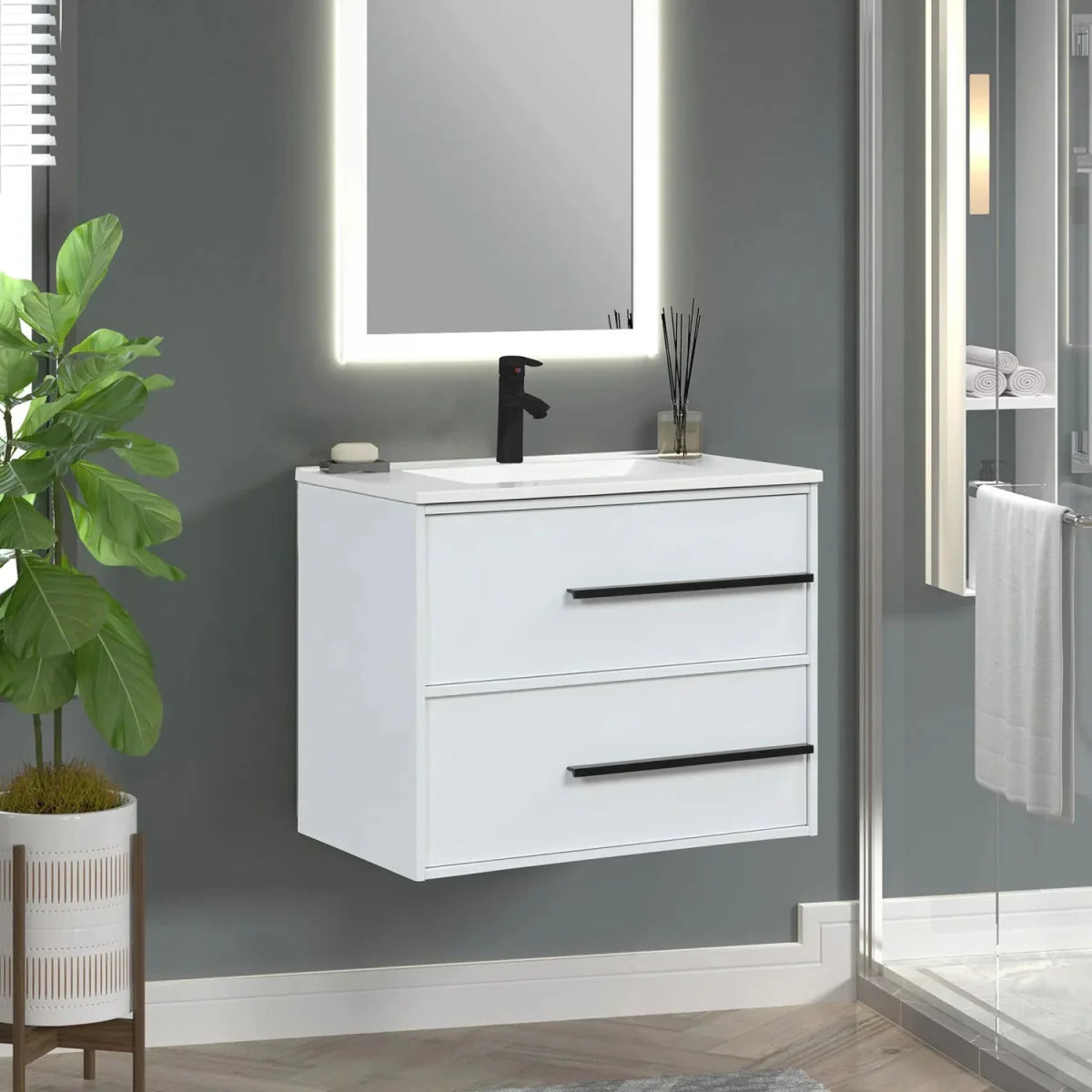 Cecilia 30 In. White Floating Bathroom Vanity with Cultured Marble Sink Top