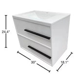 Cecilia 30 In. White Floating Bathroom Vanity with Cultured Marble Sink Top