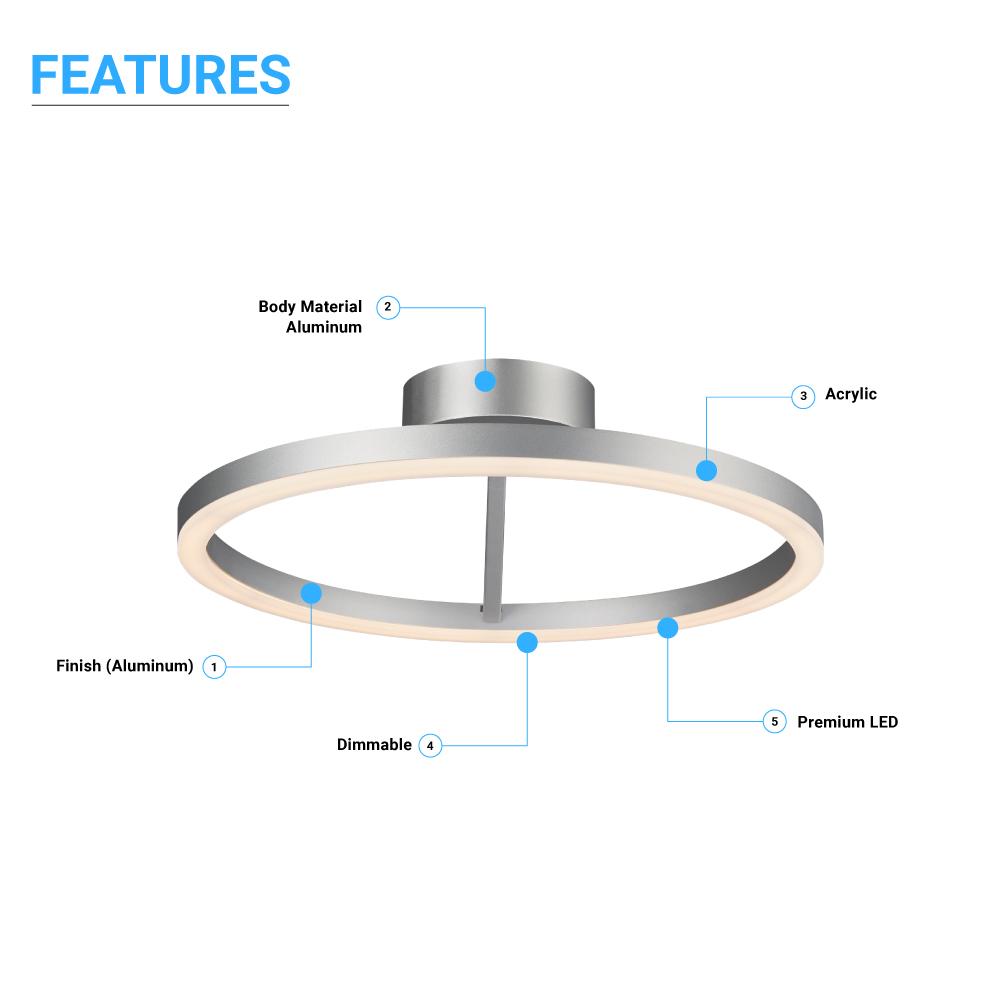 Ceiling Lamp, Circle Shade Led Round Shade Ceiling Lights for Bedroom Hallway,  31W, 3000K, 1285LM, Simple Close to Ceiling Fixtures, Dimmable, Aluminum Body Finish