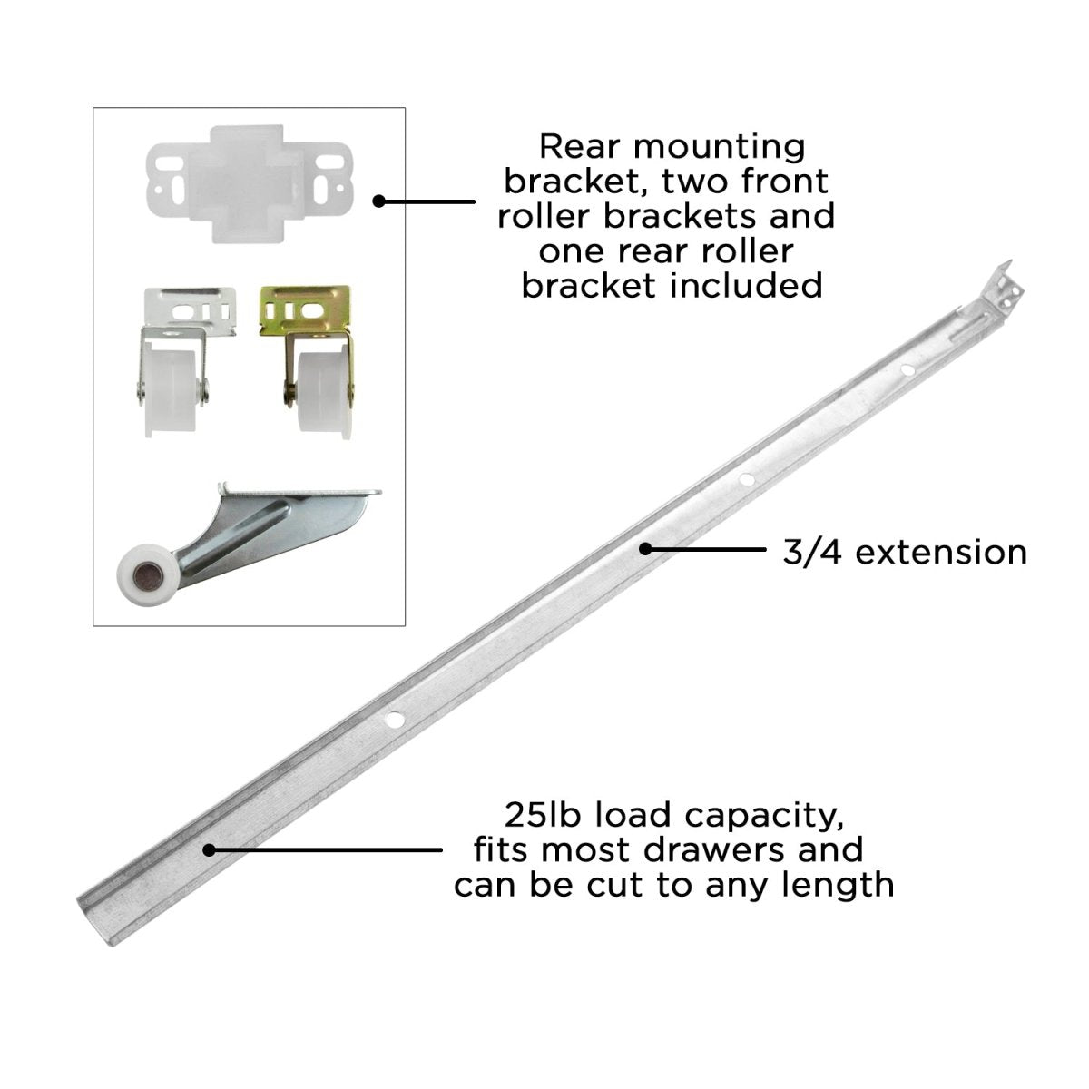 Center Undermount Drawer Slides Mono Rail 3/4 Extension Cadmium - Hickory Hardware