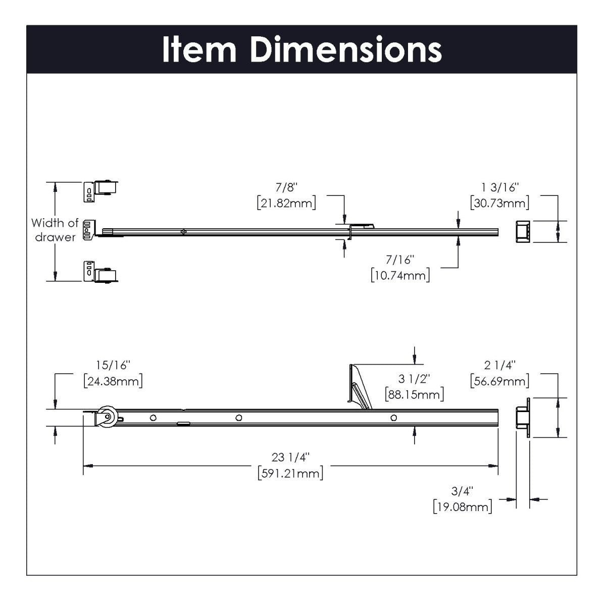 Center Undermount Drawer Slides Mono Rail 3/4 Extension Cadmium - Hickory Hardware