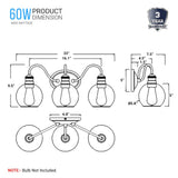 Clear Glass Bathroom Light Fixtures, Wall Mount, 2-Head/3-Head, E26 Base Brushed Nickel Finish, Vanity Lighting