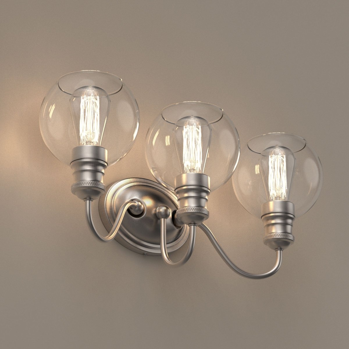 Clear Glass Bathroom Light Fixtures, Wall Mount, 2-Head/3-Head, E26 Base Brushed Nickel Finish, Vanity Lighting