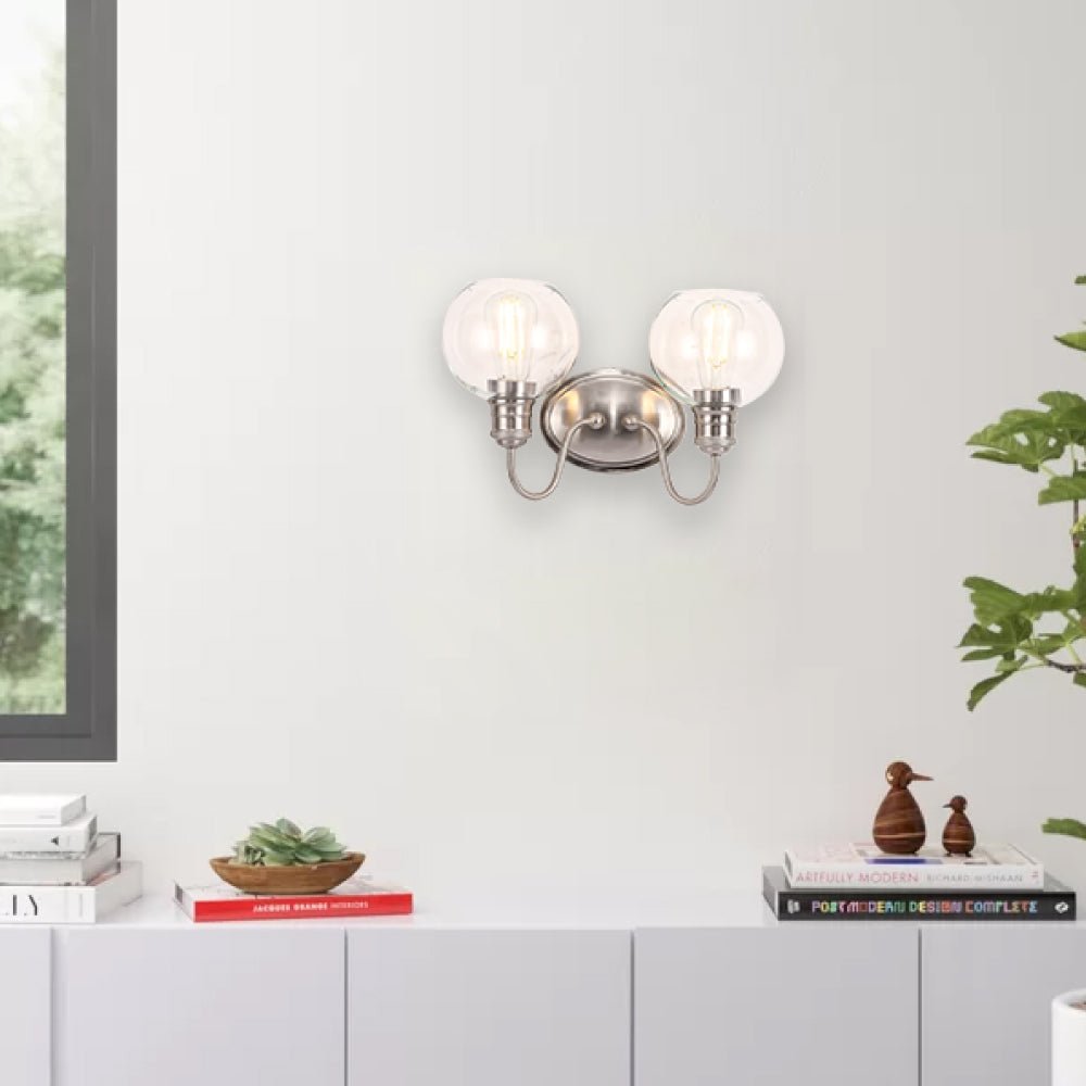 Clear Glass Bathroom Light Fixtures, Wall Mount, 2-Head/3-Head, E26 Base Brushed Nickel Finish, Vanity Lighting