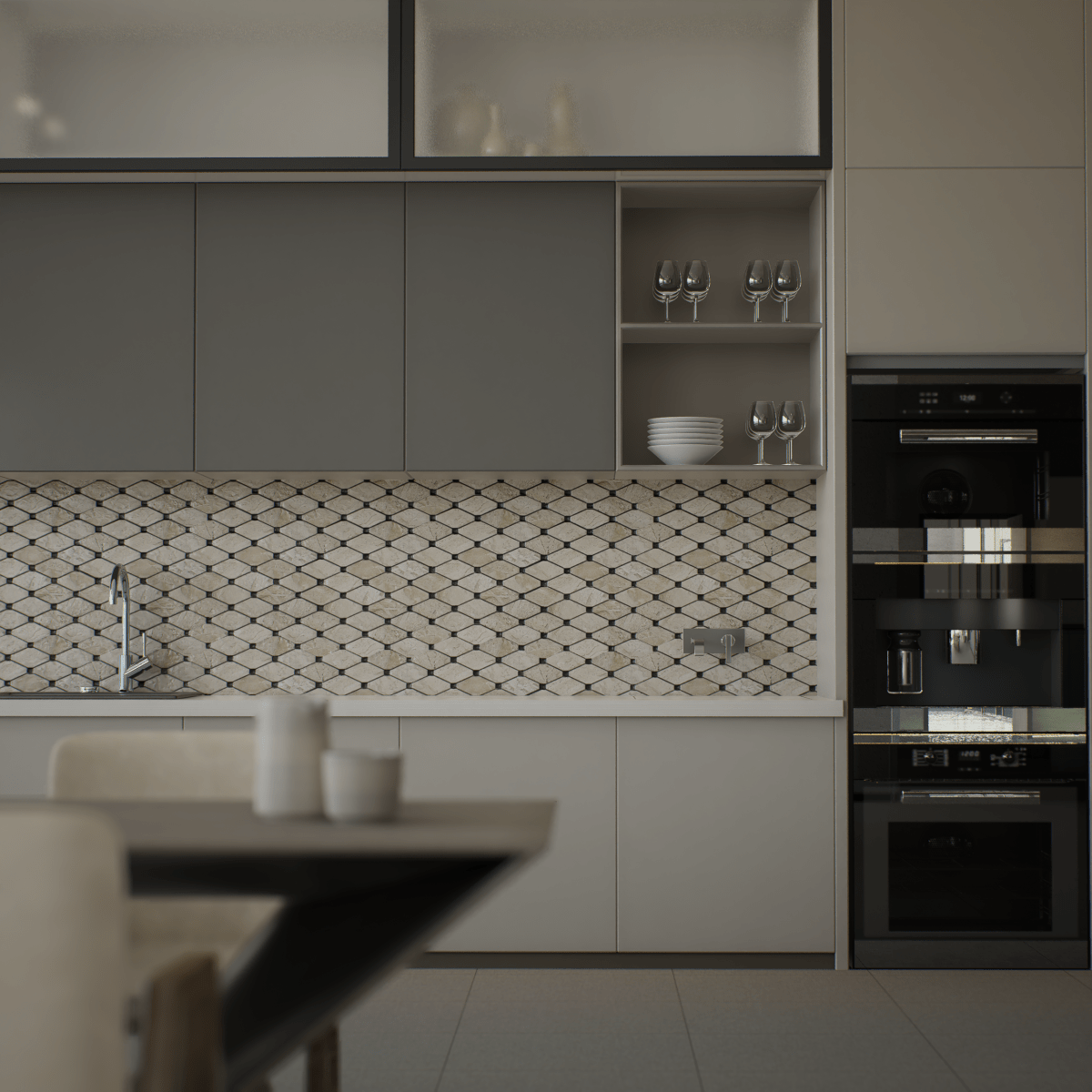 Clipped Diamond Impero Reale Honed Marble Mosaic