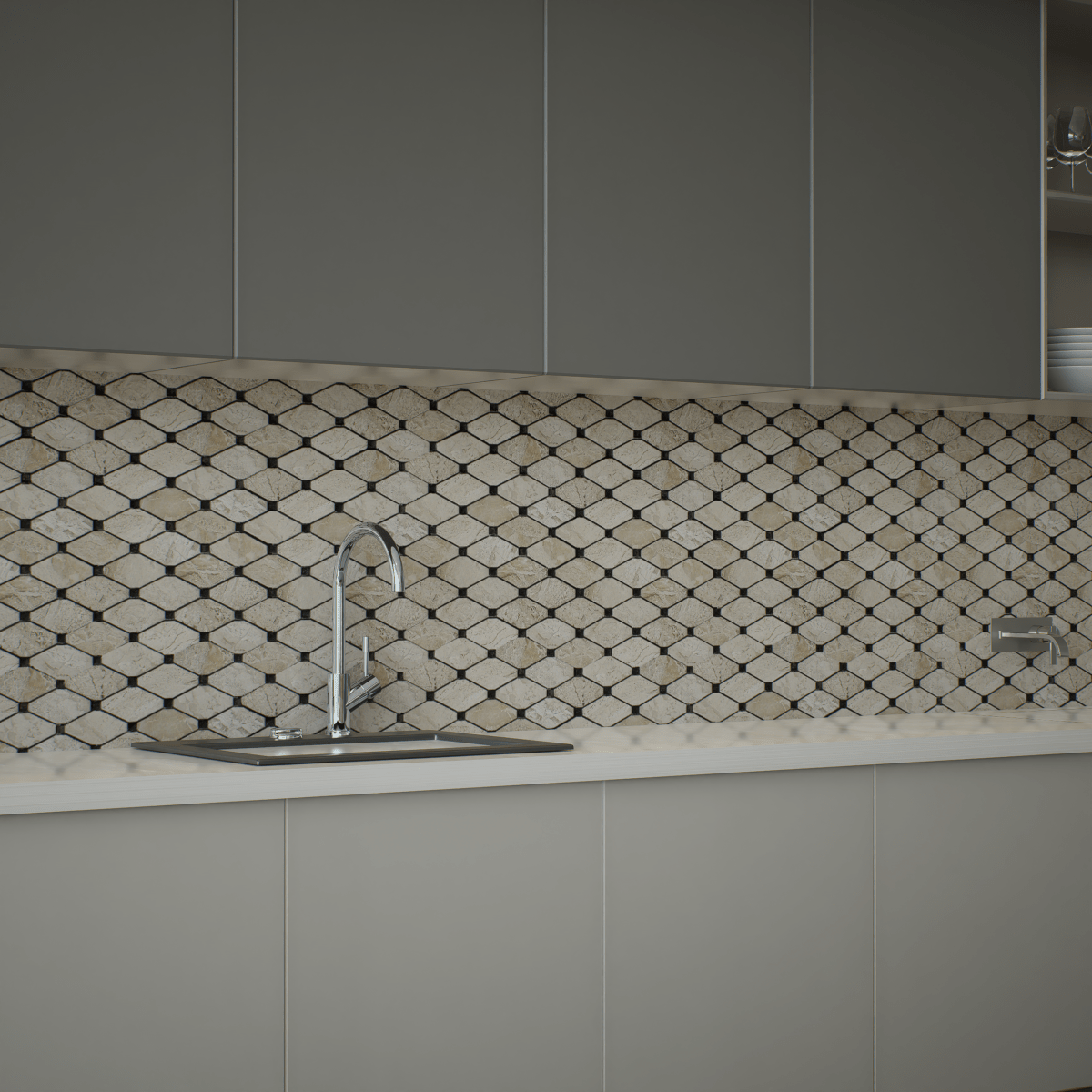 Clipped Diamond Impero Reale Honed Marble Mosaic