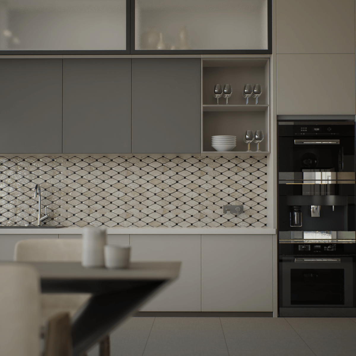 Clipped Diamond Impero Reale Polished Marble Mosaic