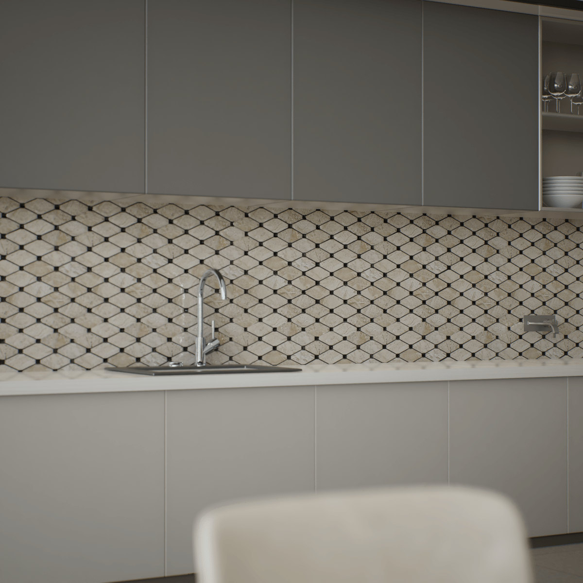 Clipped Diamond Impero Reale Polished Marble Mosaic