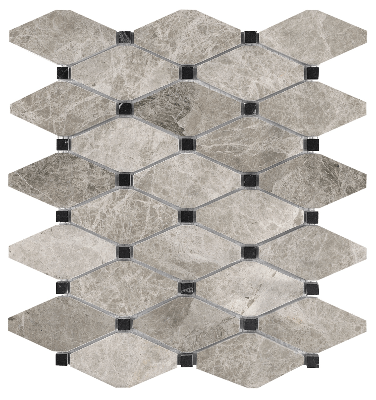 Clipped Diamond Phantasie Gray Polished Marble Mosaic