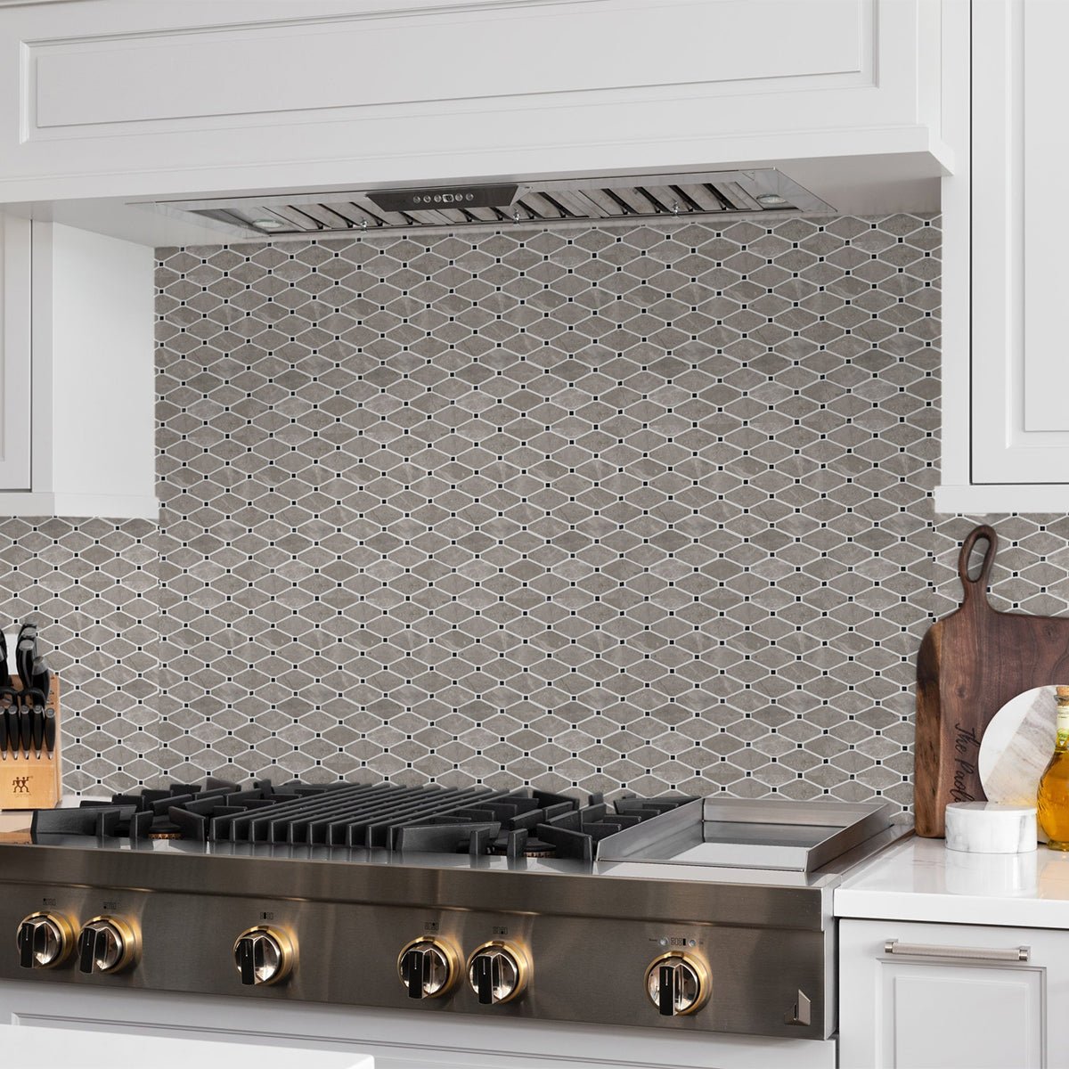 Clipped Diamond Phantasie Gray Polished Marble Mosaic