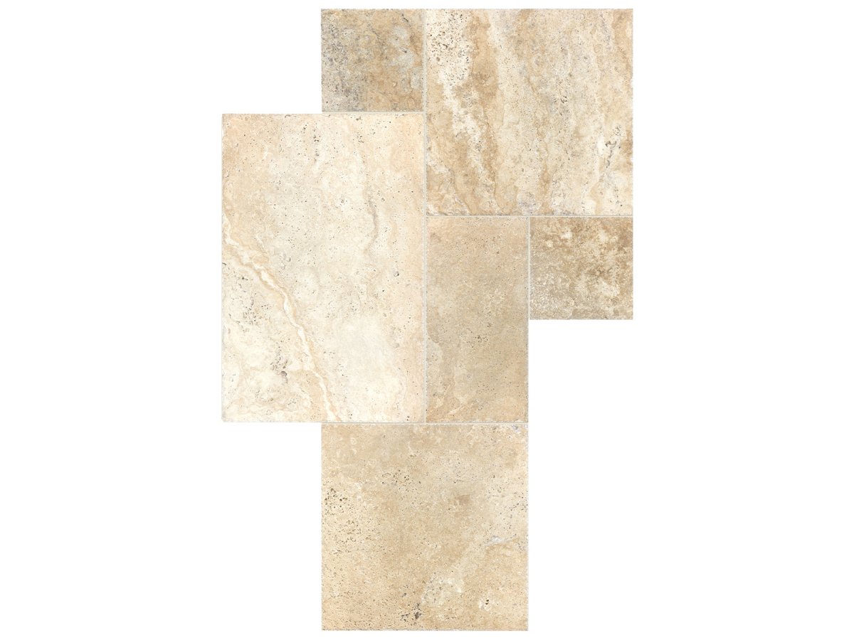 Cobble Stone Pattern Set Picasso Brushed & Chiseled Travertine