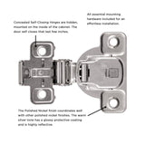 Concealed Door Hinges 1-3/8 Inch Overlay Face Frame Self-Close (2 Hinges/Per Pack) in Polished Nickel - Hickory Hardware