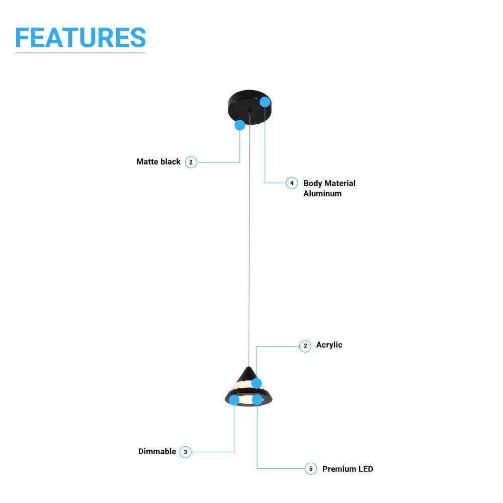 Cone Pendant Lighting, 5W, 3000K (Warm White), Dimmable, Hanging Lights,