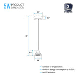 Cone Pendant Lighting, 5W, 3000K (Warm White), Dimmable, Hanging Lights,