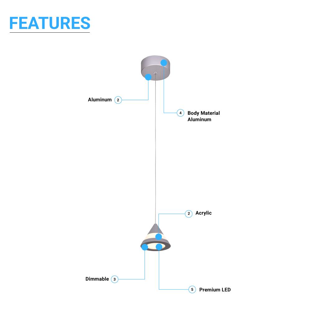 Cone Pendant Lighting, 5W, 3000K (Warm White), Dimmable, Hanging Lights,