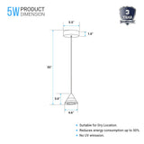 Cone Pendant Lighting, 5W, 3000K (Warm White), Dimmable, Hanging Lights,