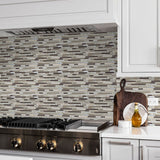 Cotton Wood Random Strip Glass Quartz Blend Mosaic