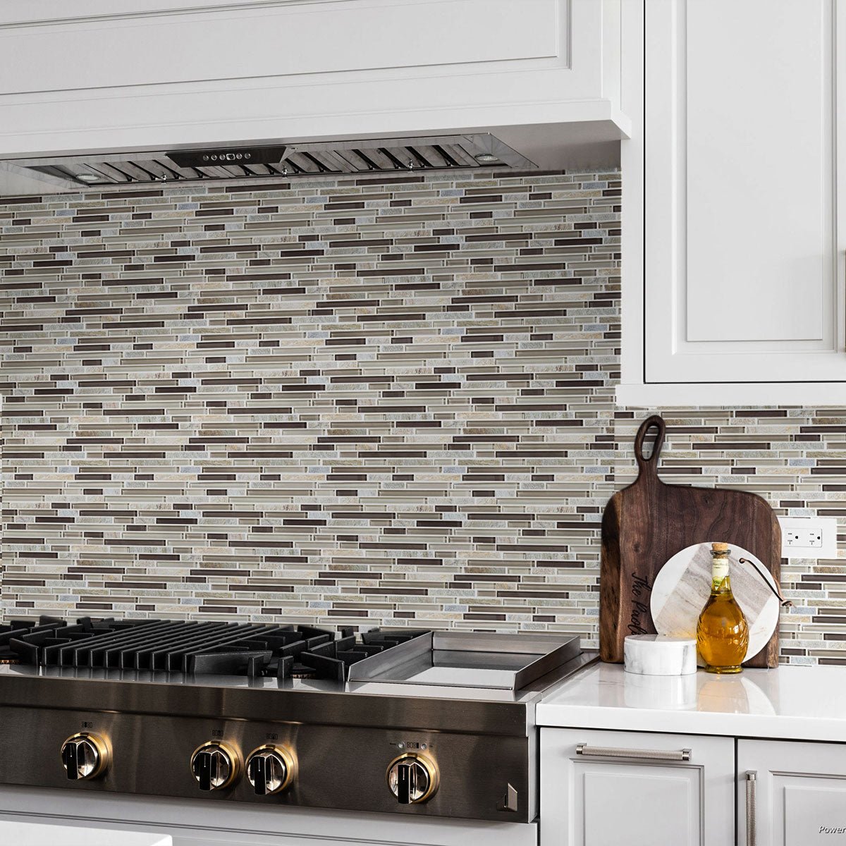 Cotton Wood Random Strip Glass Quartz Blend Mosaic