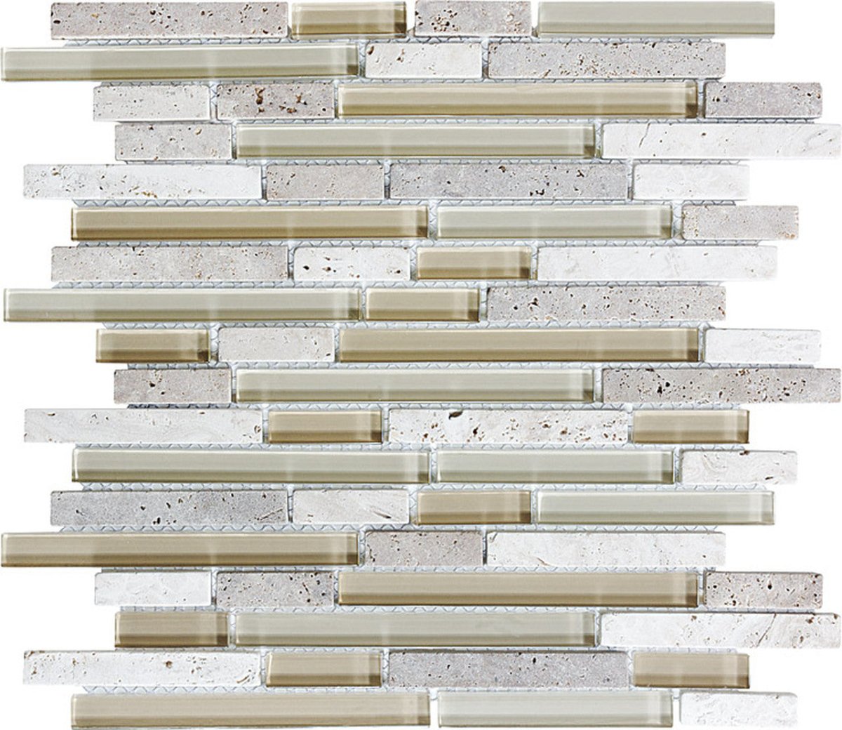 Creme Brulee Random Strip Glass Stone Blend Mosaic