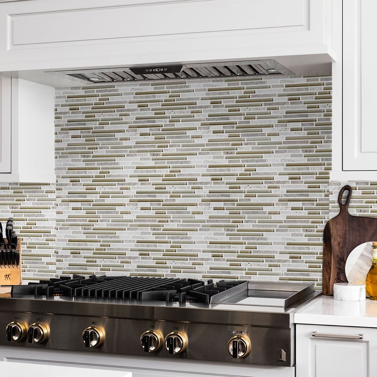 Creme Brulee Random Strip Glass Stone Blend Mosaic