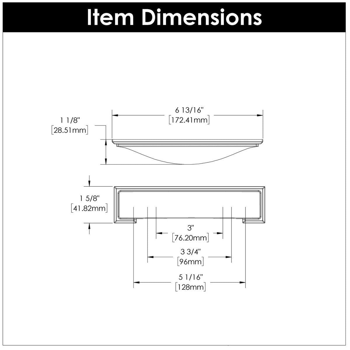 Cup handles 3 Inch, 3-3/4 Inch (96mm) & 5-1/16 Inch (128mm) Center to Center - Hickory Hardware - Dover Collection