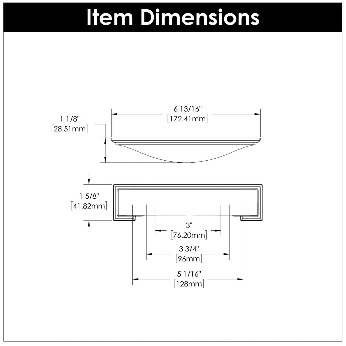 Cup handles 3 Inch, 3-3/4 Inch (96mm) & 5-1/16 Inch (128mm) Center to Center - Hickory Hardware - Dover Collection