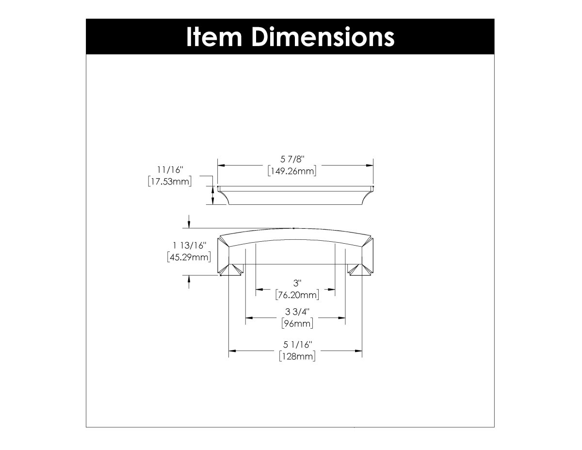 Cup Pull 3 Inch, 3-3/4 Inch (96mm) & 5-1/16 Inch (128mm) Center to Center - Hickory Hardware - Bridges Collection -