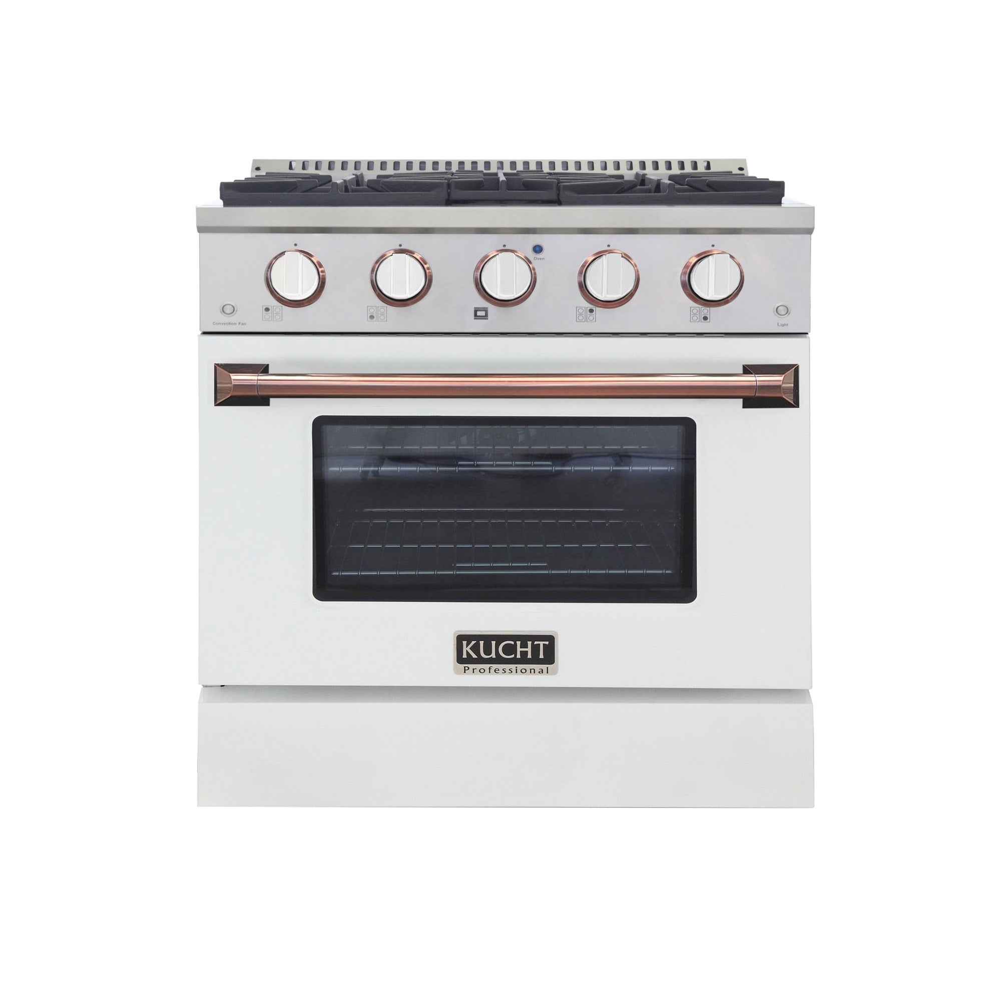 KUCHT Professional 30 in. 4.2 cu. ft. Dual Fuel Range for Propane Gas with Sealed Burners and Convection Oven in Stainless Steel with White Oven Door White Knobs and Gold Knob Rings