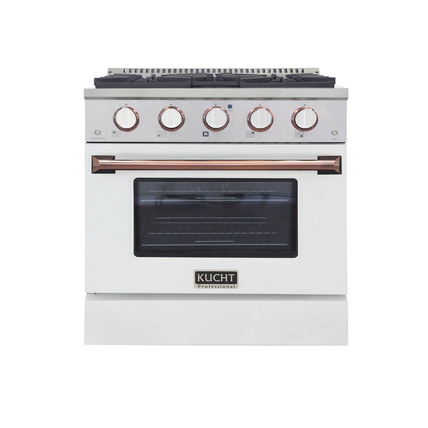 KUCHT Professional 30 in. 4.2 cu. ft. Dual Fuel Range for Natural Gas with Sealed Burners and Convection Oven in Stainless Steel with White Oven Door White Knobs and Ring Knobs