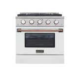 KUCHT Professional 30 in. 4.2 cu. ft. Dual Fuel Range for Natural Gas with Sealed Burners and Convection Oven in Stainless Steel with White Oven Door White Knobs and Ring Knobs