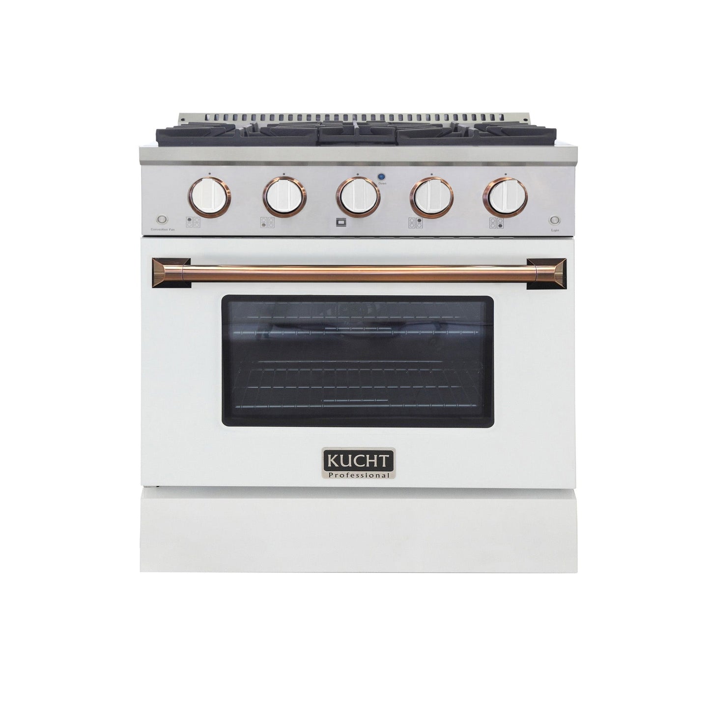 KUCHT Professional 30 in. 4.2 cu. ft. Dual Fuel Range for Propane Gas with Sealed Burners and Convection Oven in Stainless Steel with White Oven Door White Knobs and Gold Knob Rings